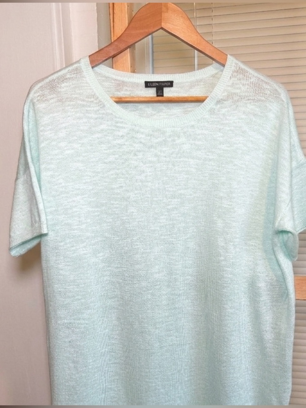 Eileen Fisher Mint Linen Short Sleeve Knit Top Size Small Like New